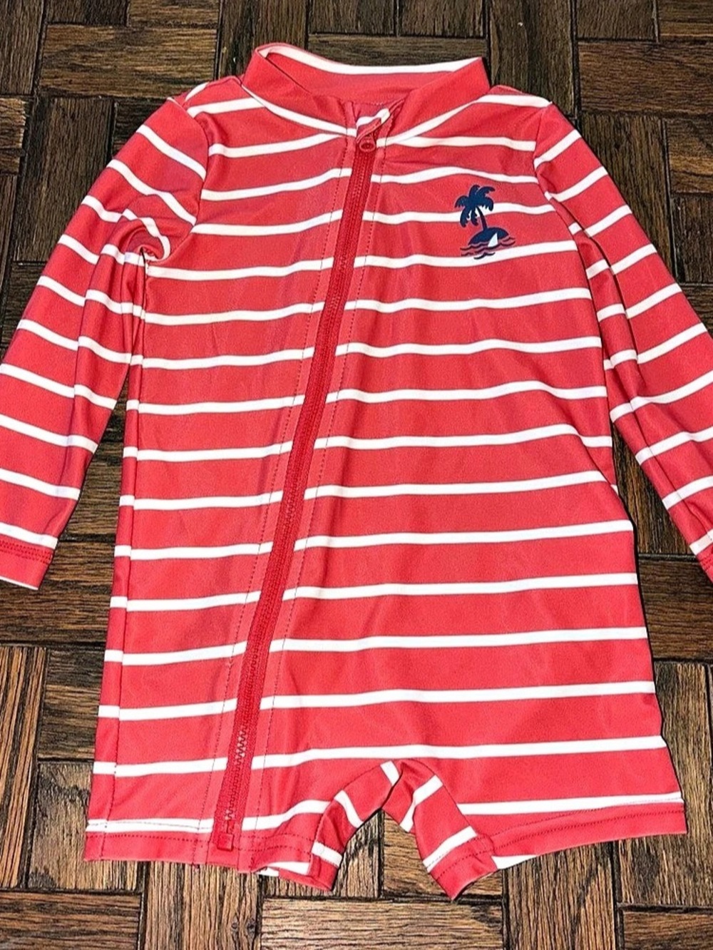 Simple Joys by Carter's Striped Rashguard Romper in Red & White Size 12M new